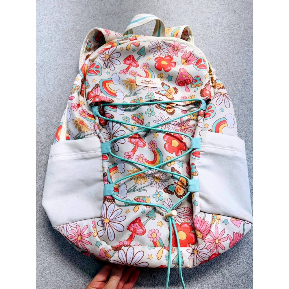 Simply Southern Backpack Kids Multicolor Mushroom Rainbow Retro‎ Boho Floral Zip